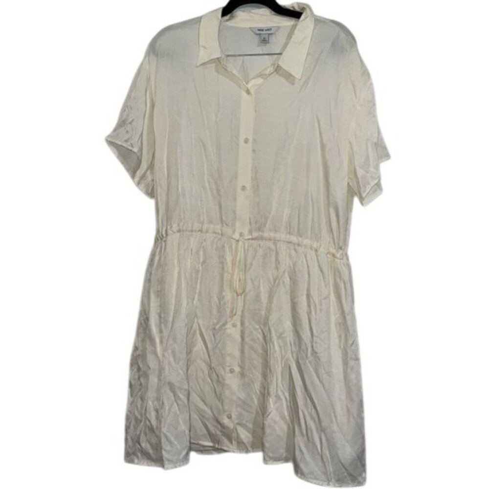 Nine West Womens Cream Button-Down Dress XL Rayon & Polyester